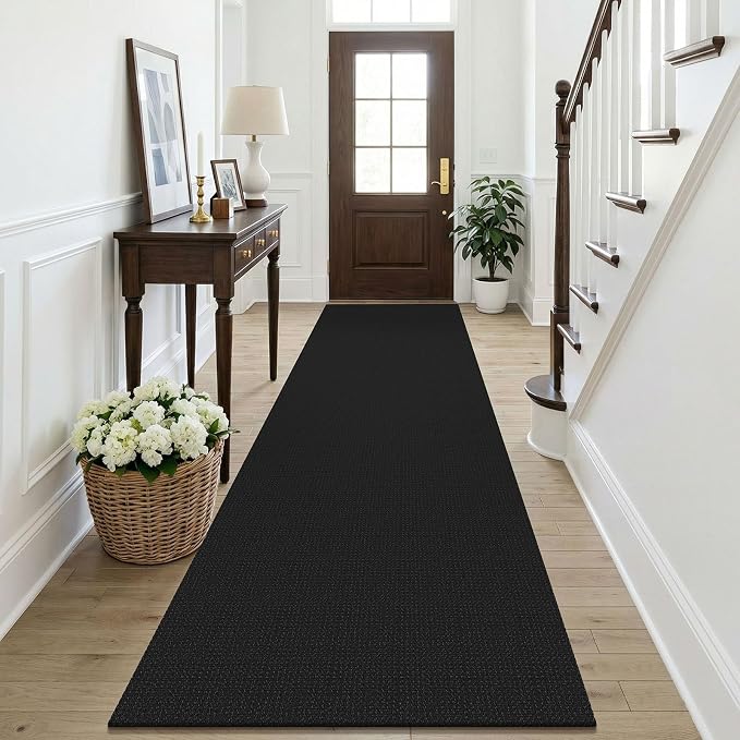 KOZYFLY Black Runners Rugs for Hallway 3x10, Wide Washable Runner Rug, Woven