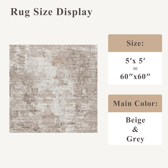 5x5 Square Entryway Rug Washable – Non-Slip Small Area Rug