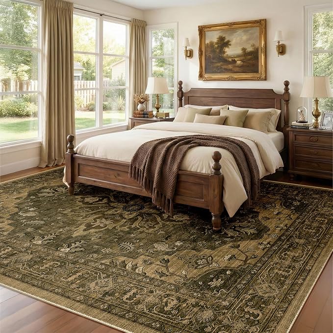 RELEANY Area Rugs Large 9'x12' Washable Non-Slip, Floral Vintage Distress