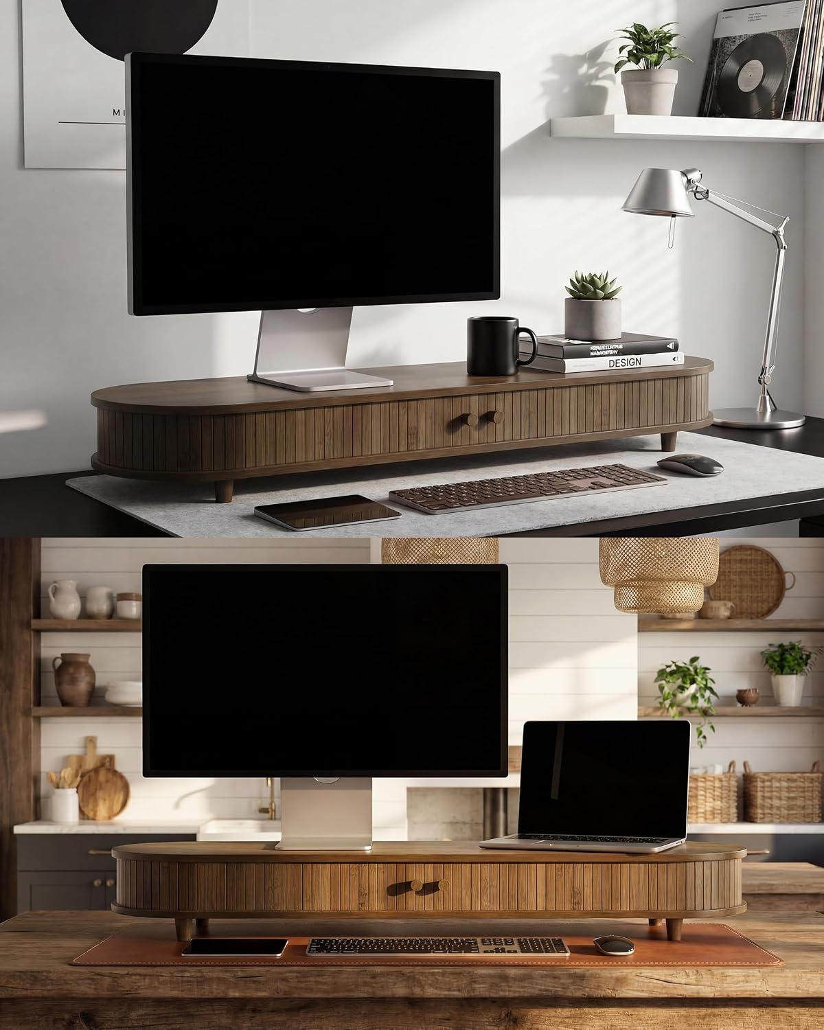 42 Inch Curved Dual Monitor Stand Riser with Storage Desk Shelf
