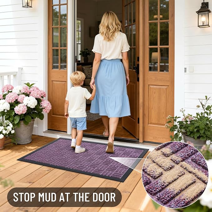 OLANLY Front Door Mat Outside Entrance 71x23, Heavy Duty Sturdy Natural Rubber