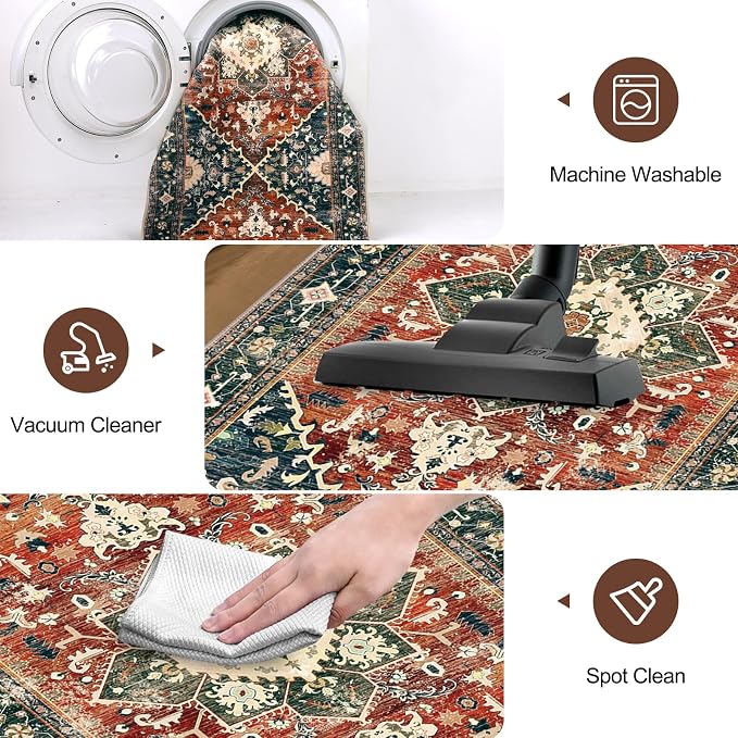 Yamaziot Washable Area Rug, 2x3 Small Entryway Rug Non-Slip Boho Vintage Rug