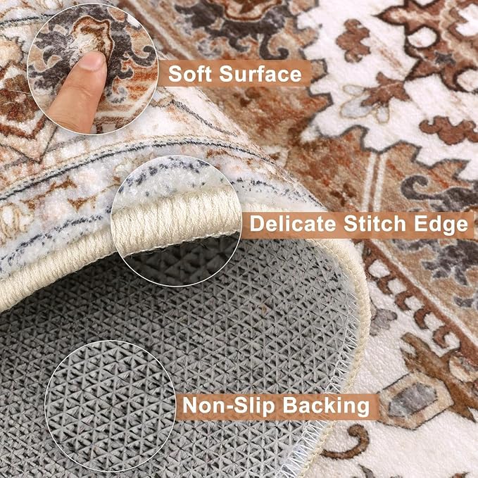 Yamaziot Washable Runner Rug, 2x10 Non-Slip Boho Vintage Hallway Rug Runner