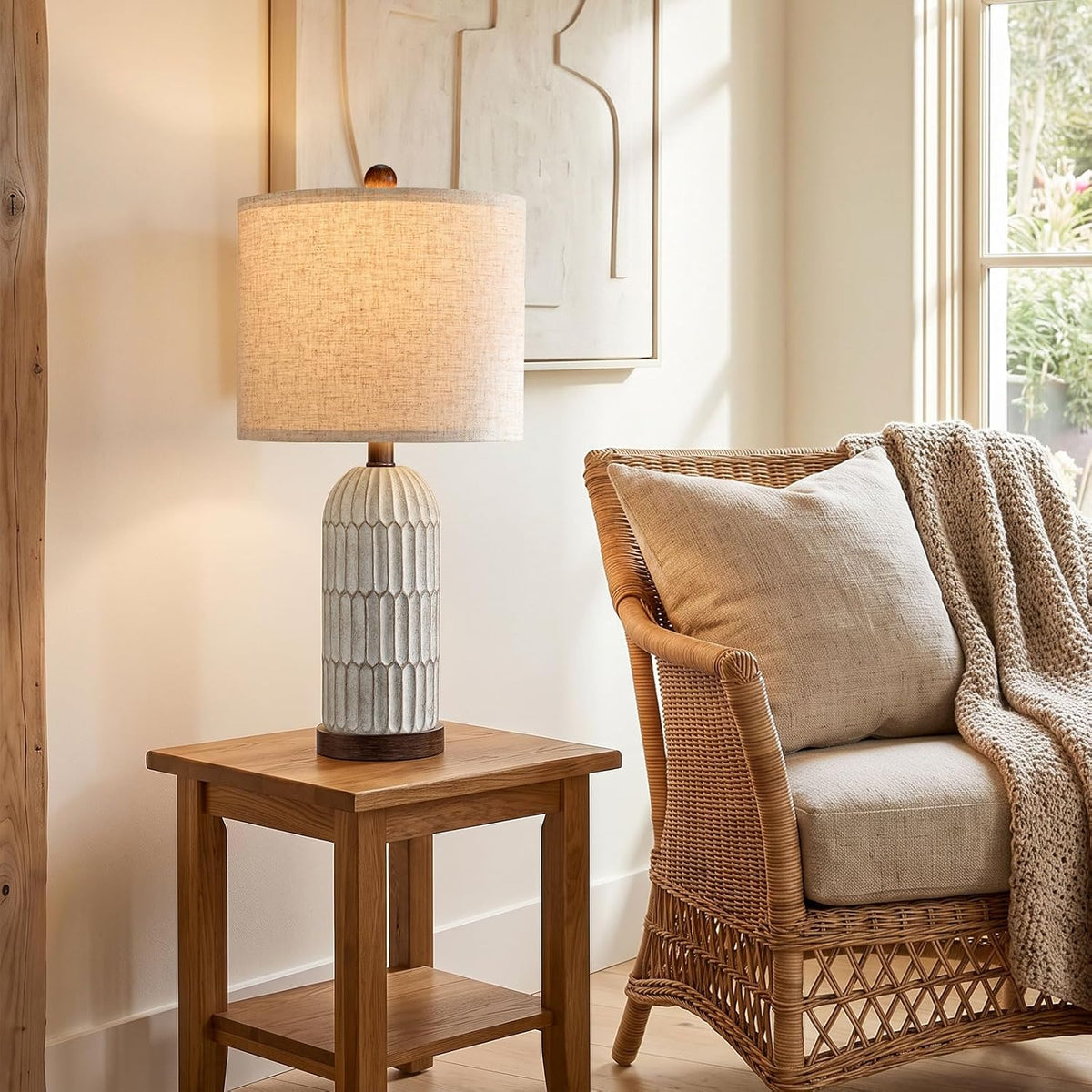 OYEARS 22" Bedside Table Lamps Set of 2, Farmhouse Lamp with USB,Dark Brown