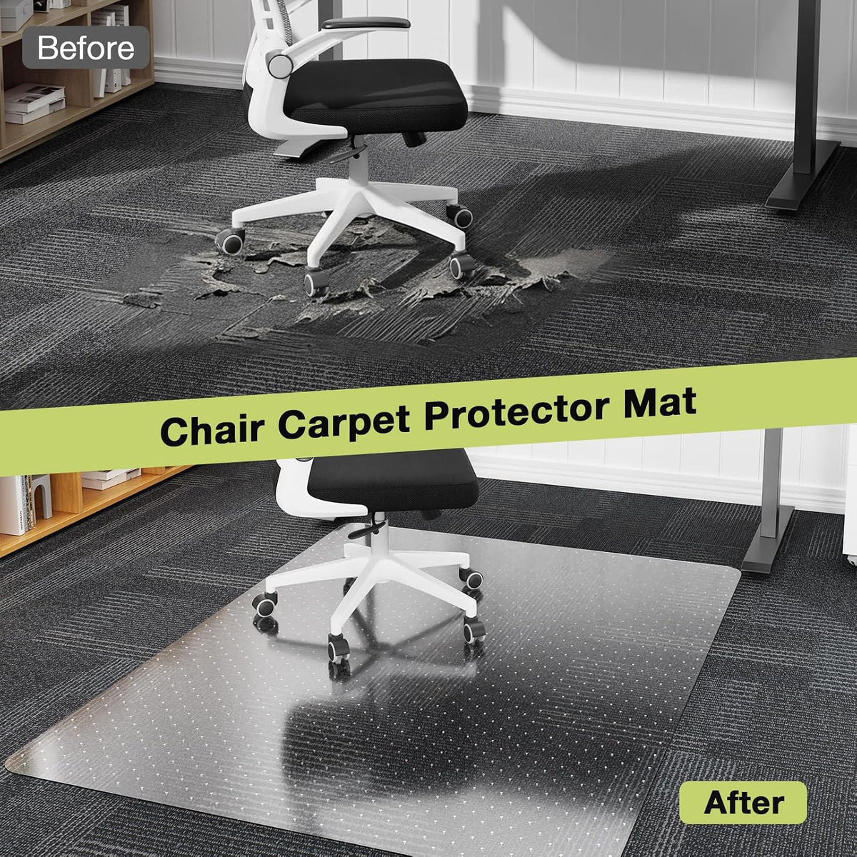 【Shipped Flat】 2 Packs 45" x 53" Clear HeavyDuty Office Chair Mat for Thick Carpet, Plastic Under Desk Carpet Protector Mat for Rolling Desk Chairs,Suitable for Home and Office, Vinyl Floor Protector