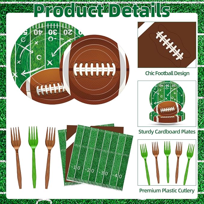 100 Pcs Football Party Supplies Set, Serves 25 – Disposable Football and Field