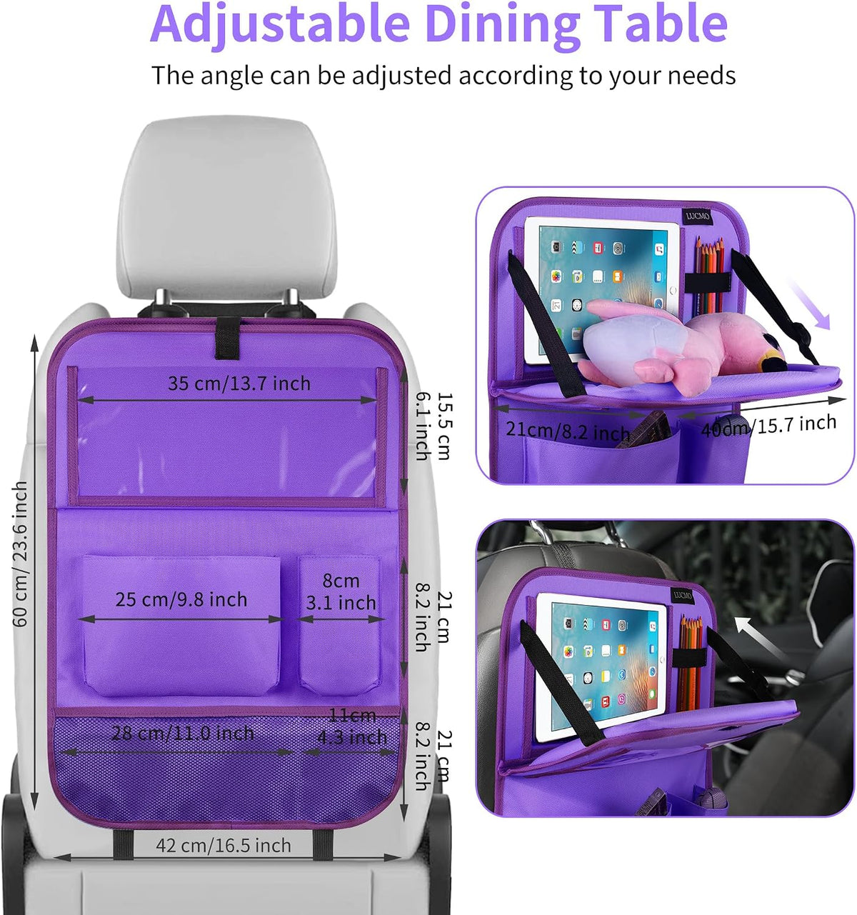 LUCMO Car Backseat Organizer with Foldable Tablet Holder, Dark Purple