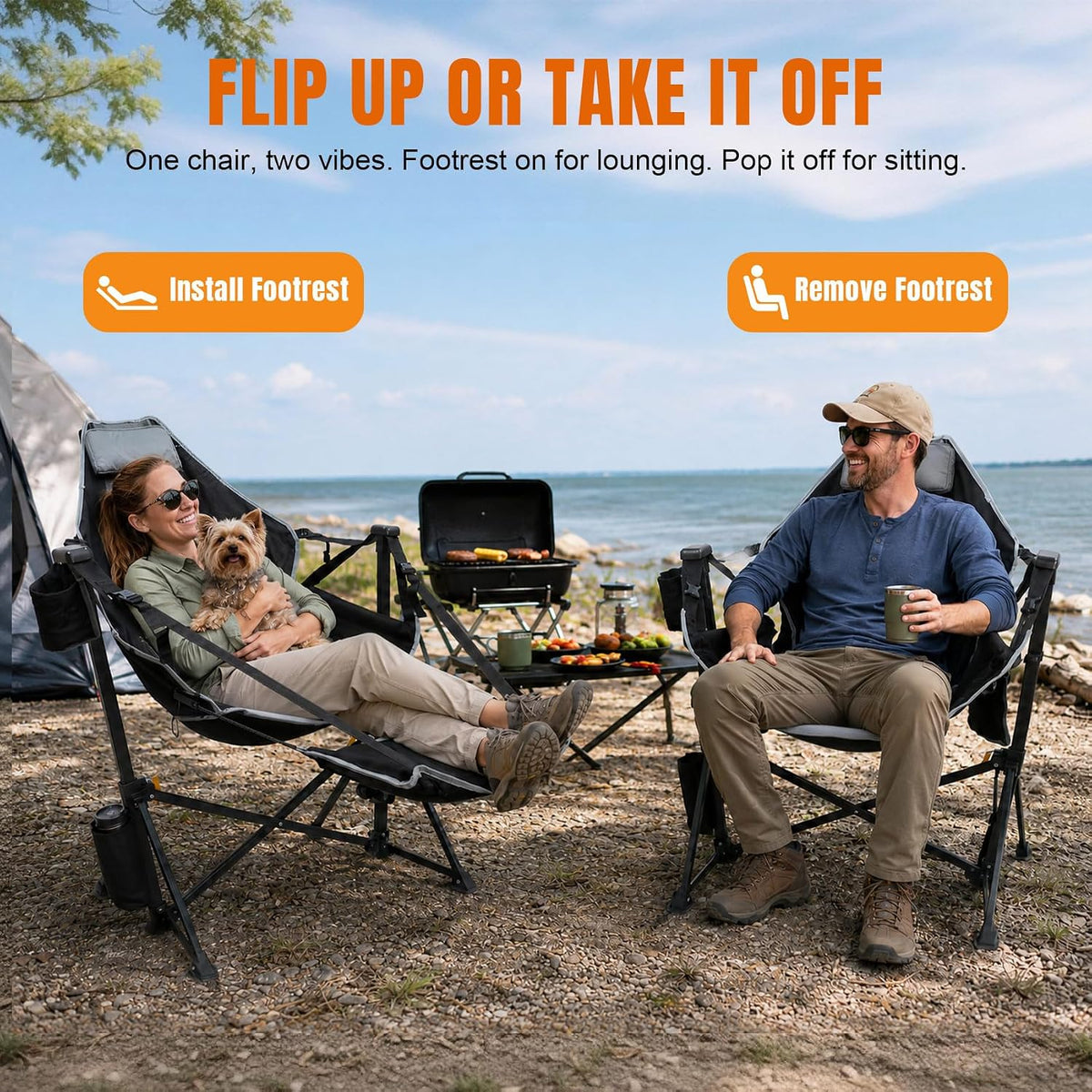 HOPERAN Hammock Camping Chair with Footrest 400lb Swing Chair, Black 2 Pack