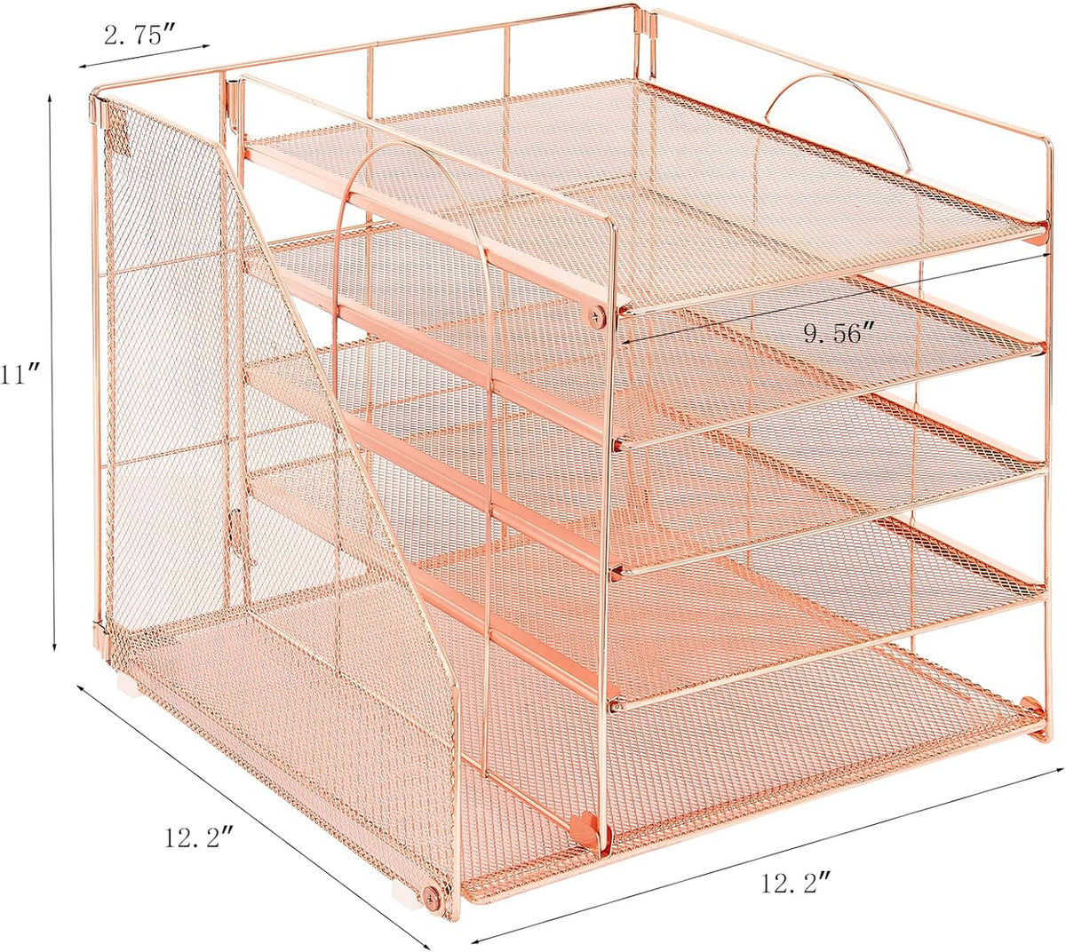 LEKETREE Desk Organizers and Accessories, 5-Tier Paper Letter Tray Organizer with File Holder, Desktop Organizer for Office Supplies (Rose Gold)