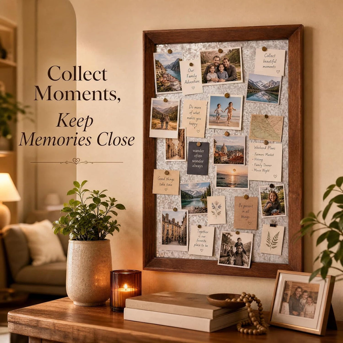 Large Rustic Metal Magnetic Board with Frame 16.5" x 11.8" Farmhouse Barn Door Wood Framed Galvanized Metal Magnetic Memo Board Wall Organizer Farmhouse Wall Decor(Classic Framed)