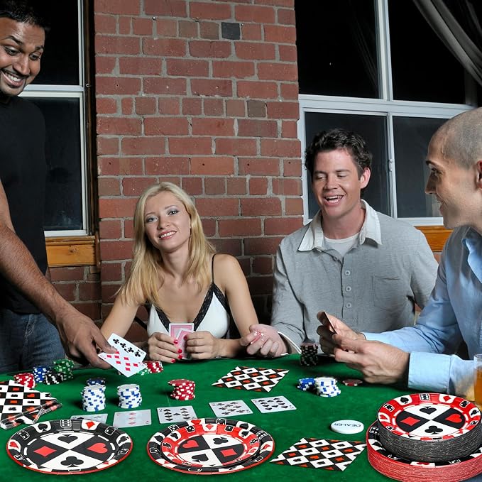 180PCS Casino Paper Plates and Napkins Party Supplies Serve 60 | Disposable