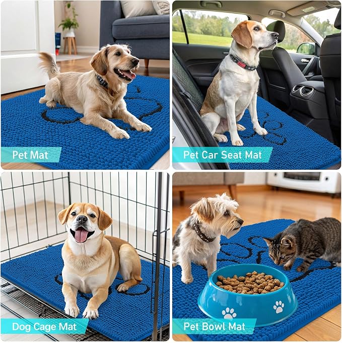 OLANLY Dog Door Mat for Muddy Paws 36x24, Paw Print Design, Absorbs Moisture