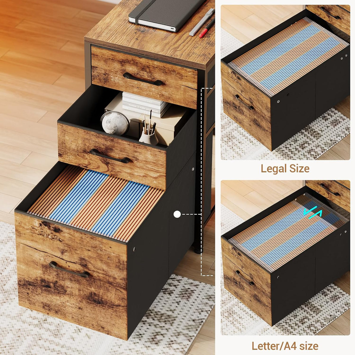 SEDETA 64.5" Reversible L Shaped Office Desk with Storage Drawers, Shelves