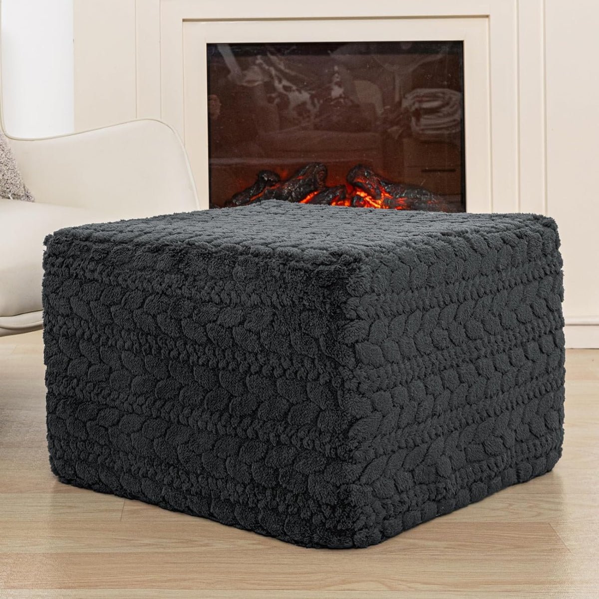 Poofieotto Square Ottoman Footrest Pouf Couch Foot Stool 20x20x14 in, Gray