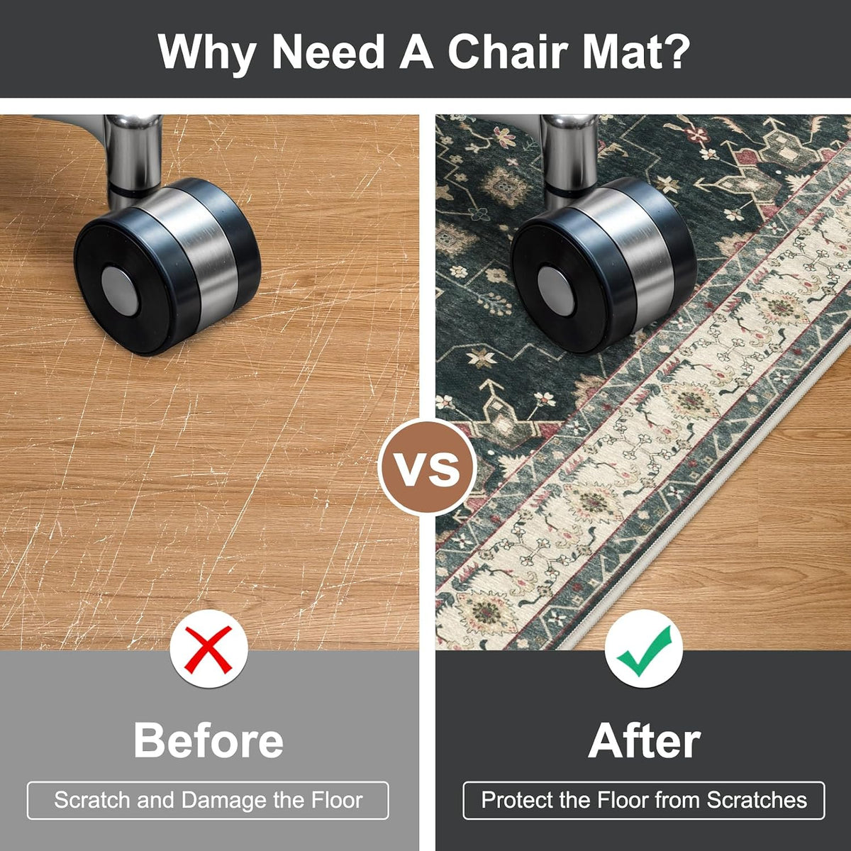 48"x60" Office Chair Mat for Hardwood Floor, Washable Non-Slip Protector