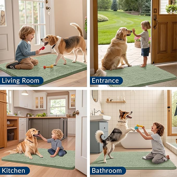 Smiry Dog Door Mat for Muddy Paws 59x35, Absorbent Dirt Trapper, Non-Slip