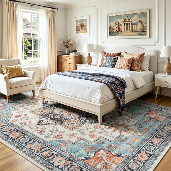 Lofus 8x10 Washable Rugs Non-Slip, Vintage Floral Area Rug