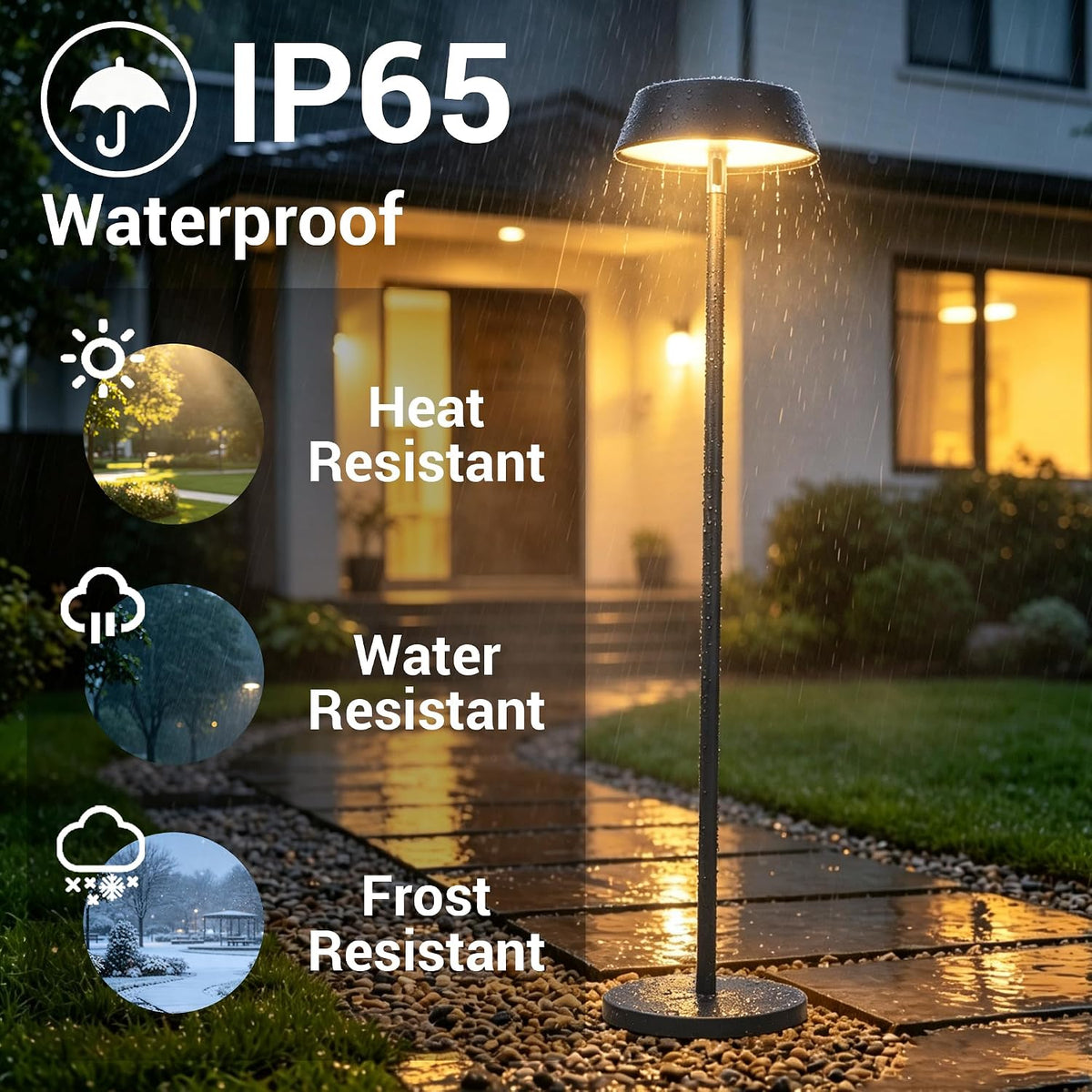 Solar Floor Lamp Outdoor, Waterproof Rechargeable Cordless Light for Patio