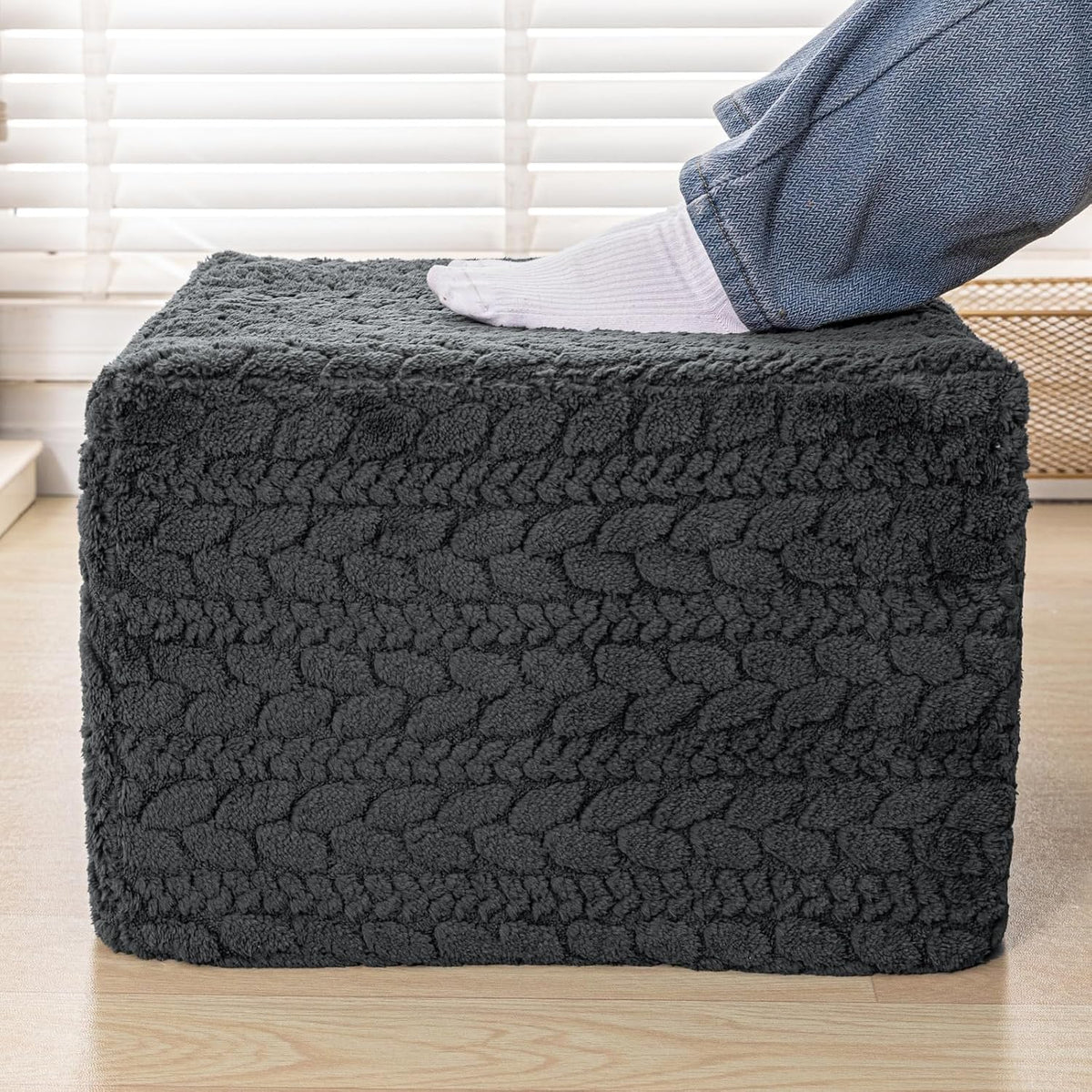 Poofieotto Square Ottoman Footrest Pouf Couch Foot Stool 20x20x14 in, Gray