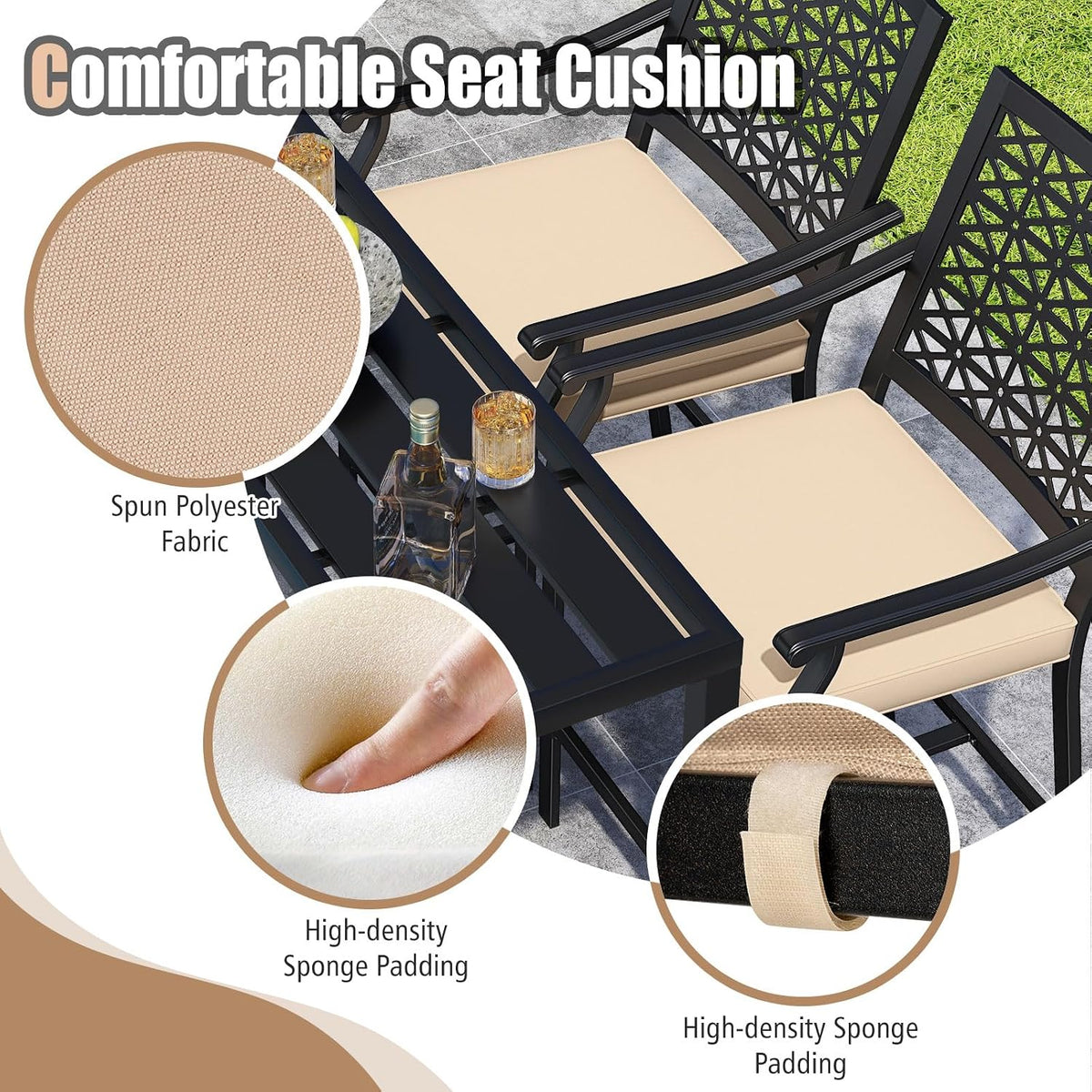 COSTWAY Set of 2 Outdoor Bar Stools, 25" Metal Patio Chairs w/Cushions