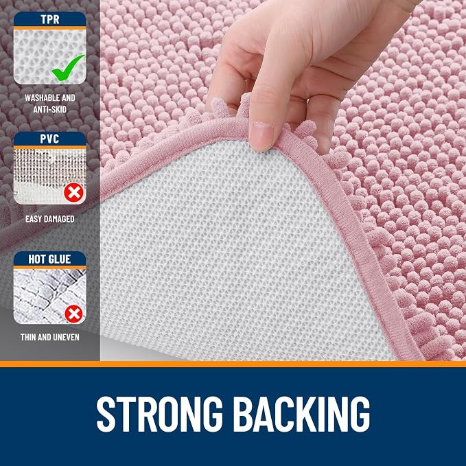 OLANLY Bathroom Runner Rugs 47x20, Soft Absorbent Chenille Bath Rugs, Rubber