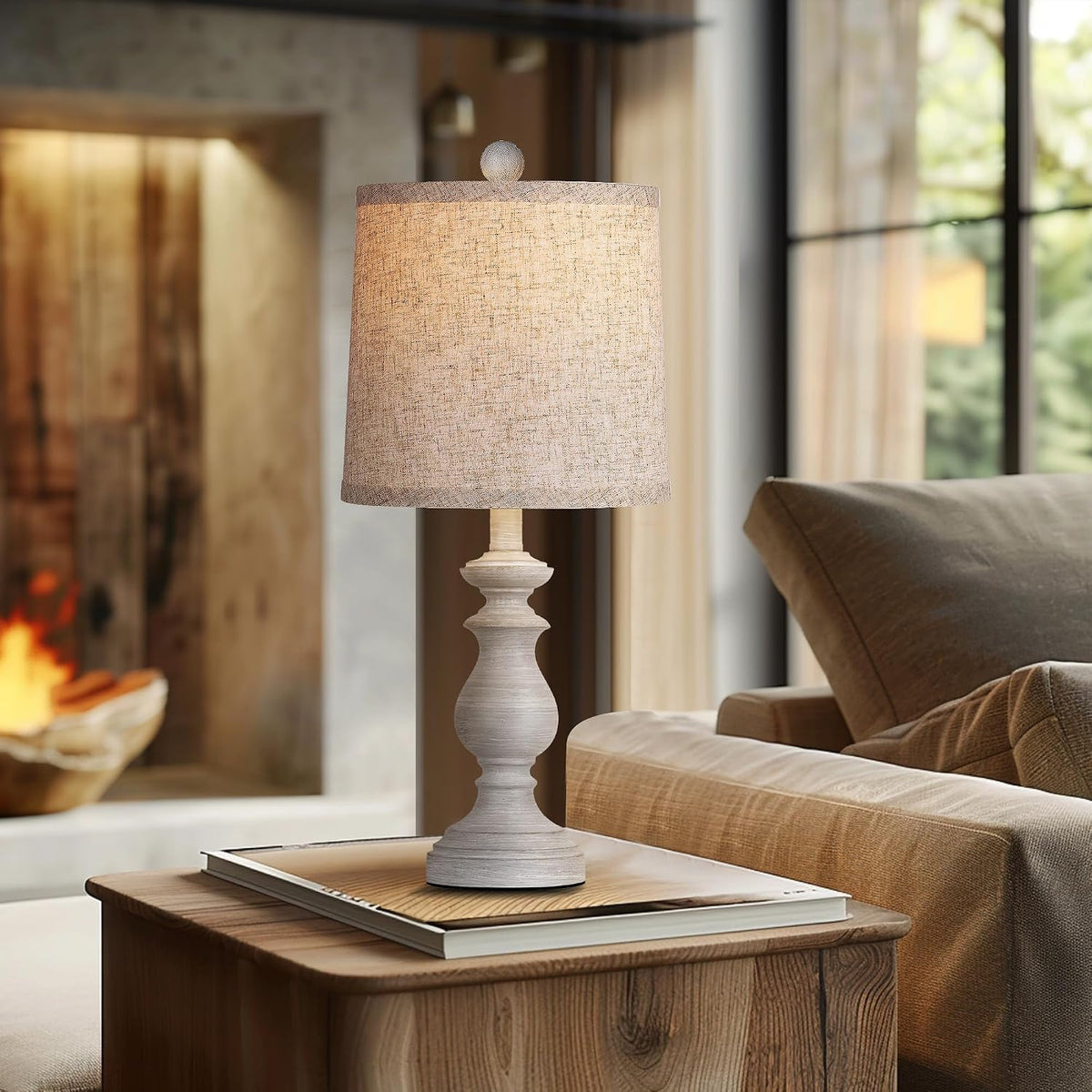 PARTPHONER Traditional Table Lamp Set of 2, Rustic Farmhouse Table Lamps for Living Room Bedroom, 22" Bedside Desk Lamps Vintage Nightstand Lamps with Linen Shades, Antique Grey