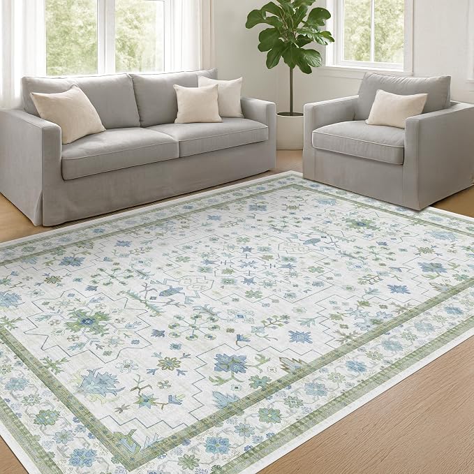 Hazo Haus Cream Oushak 7x9 Bedroom Rug