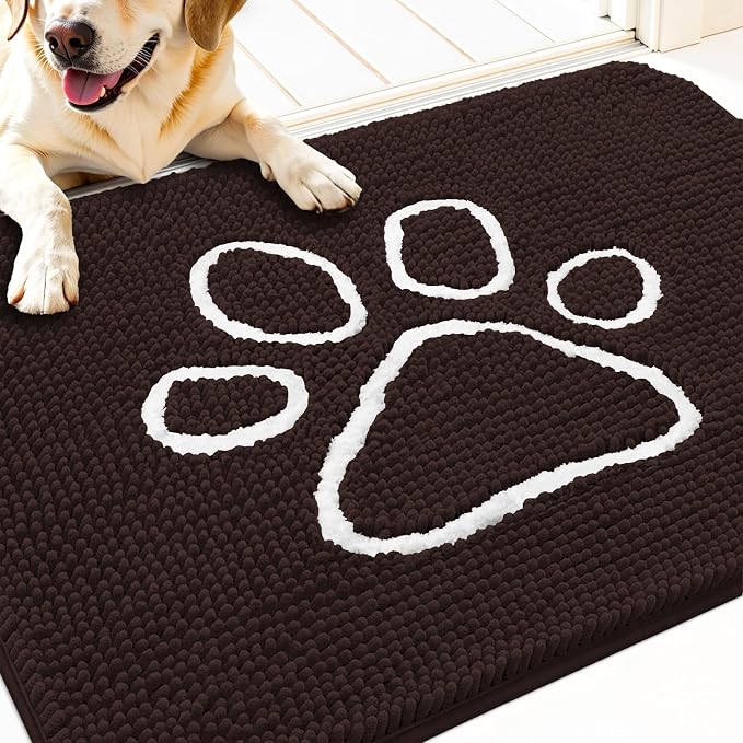 OLANLY Dog Door Mat for Muddy Paws 34x21, Paw Print Design, Absorbs Moisture