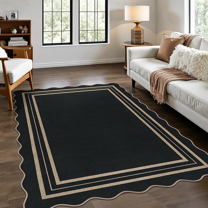 Modern Easy Jute 4x6 Outdoor Patio Rug, Washable Indoor Black Kitchen Rugs