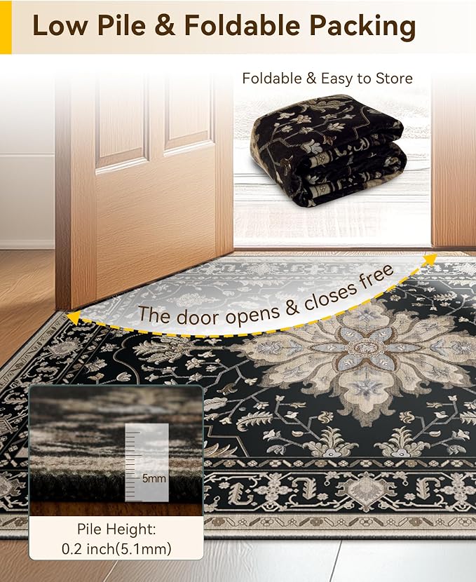 RELEANY Area Rugs Runner 2'x5' Washable Non-Slip, Floral Vintage Distress