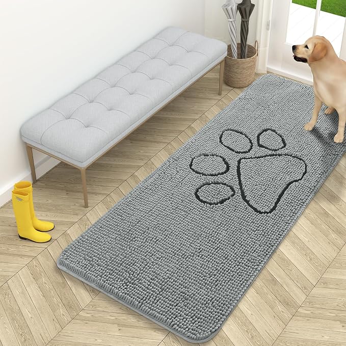 OLANLY Dog Door Mat for Muddy Paws 59x24, Paw Print Design, Absorbs Moisture