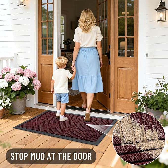 OLANLY Front Door Mat Outside Entrance 47x23, Heavy Duty Sturdy Natural Rubber