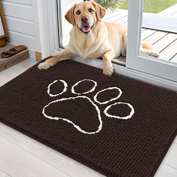 OLANLY Dog Door Mat for Muddy Paws 35x24, Paw Print Design, Absorbs Moisture