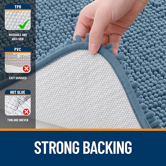 OLANLY Bathroom Runner Rugs 44x24, Soft Absorbent Chenille Bath Rugs, Rubber