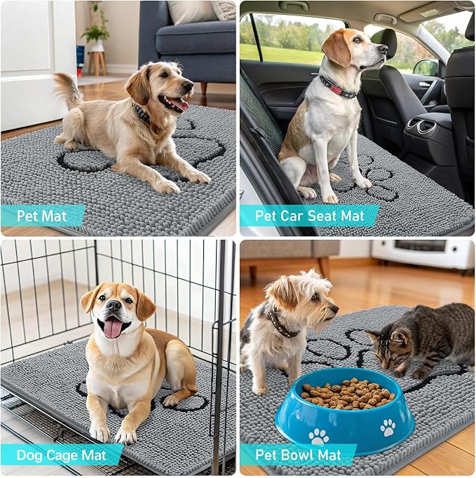 OLANLY Dog Door Mat for Muddy Paws 44x24, Paw Print Design, Absorbs Moisture