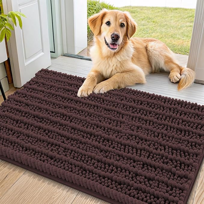Smiry Dog Door Mat for Muddy Paws 32x21, Absorbent Dirt Trapper, Non-Slip