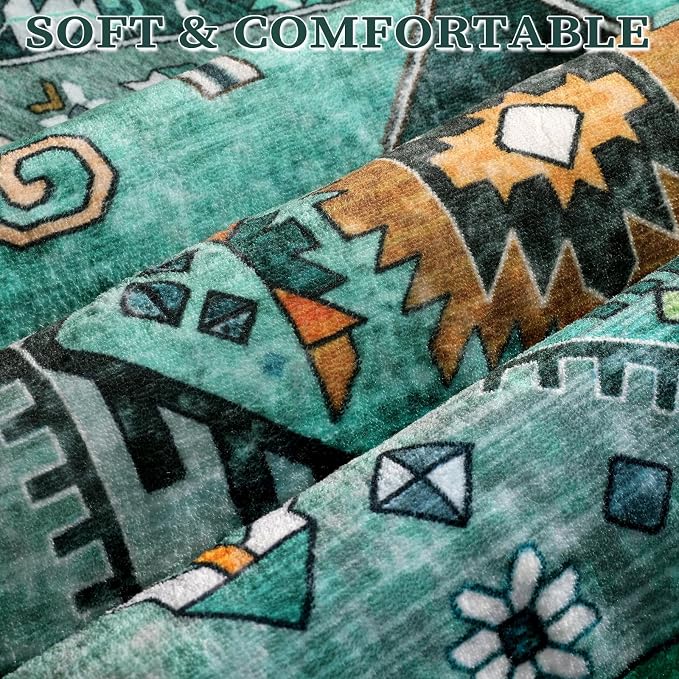 SERISSA Boho Area Rug 5x7 Teal, Washable Large Rugs