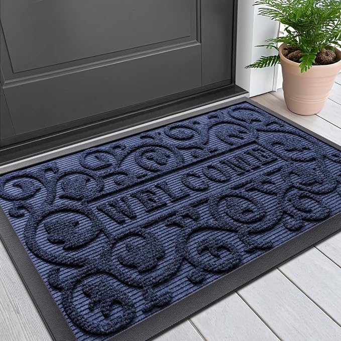 Smiry Welcome Door Mat Outside Entrance, Heavy Duty Trap Dirt and Moisture Easy