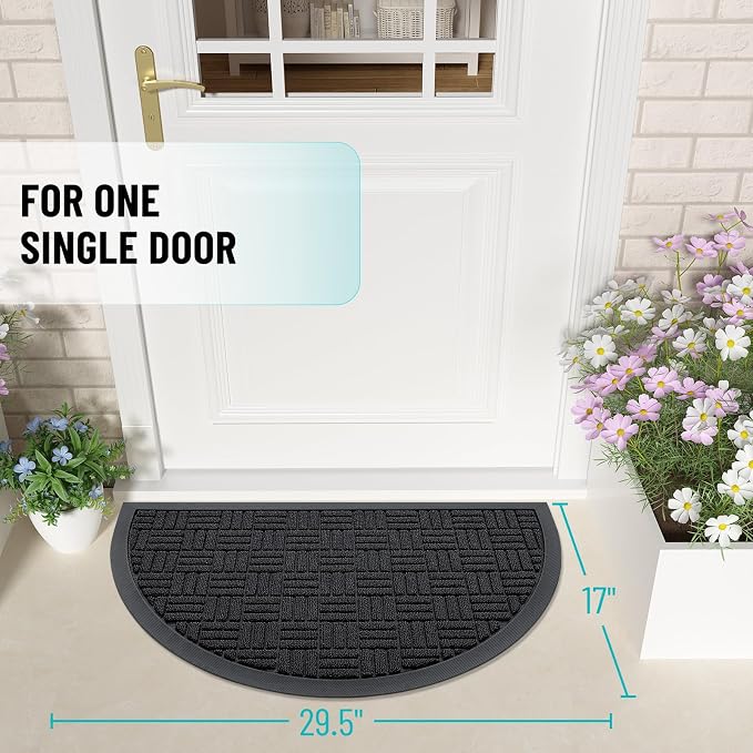 OLANLY Half Circle Door Mat Outside Entrance 29.5x17, Heavy Duty Sturdy Natural