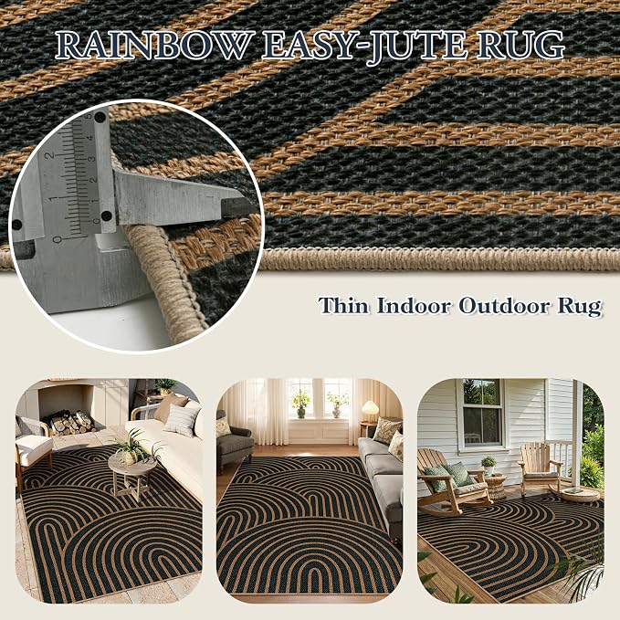Lahome Modern Rainbow Easy Jute Carpet, Washable 5x7 Area Rugs