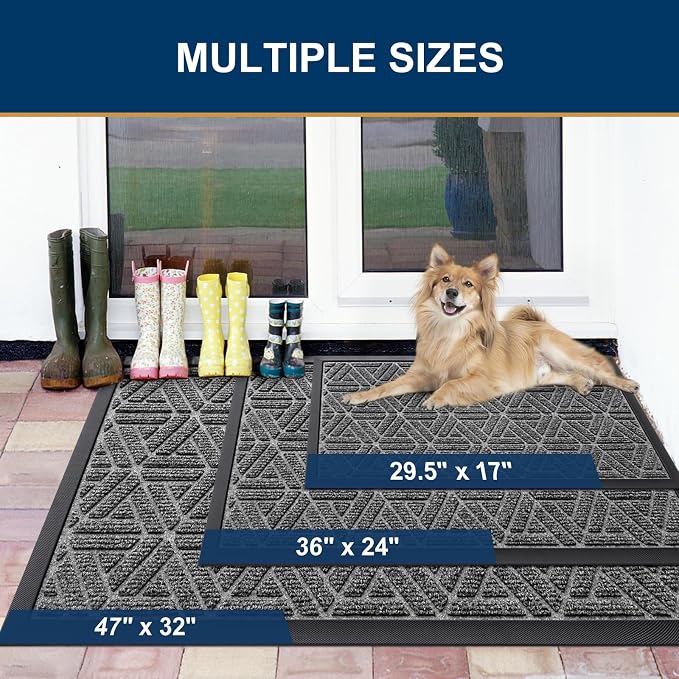 Smiry Front Door Mat Outside Entrance, Heavy Duty Sturdy Natural Rubber Doormat