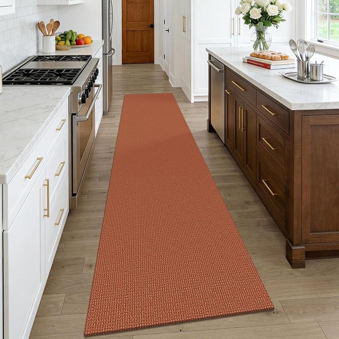 KOZYFLY Orange Runners Rugs for Hallway 2.5'x10', Washable Runner Rug, Woven
