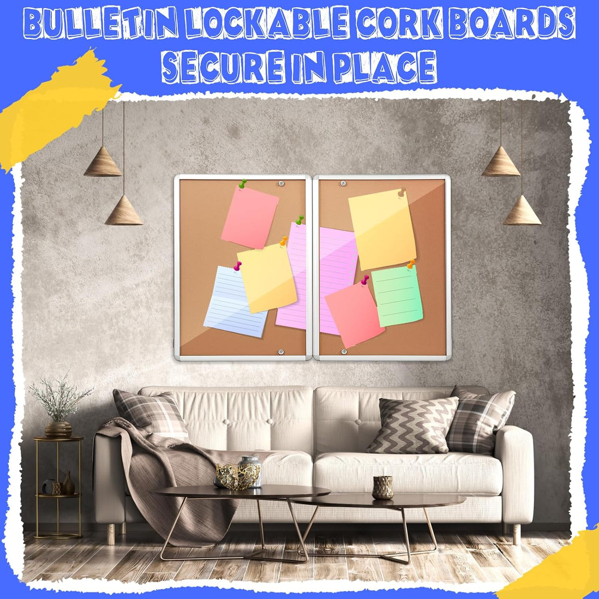 Motipuns 36" x 24" Enclosed Bulletin Board Weatherproof Lockable Outdoor Cork Case Display Board Wall Mounted 2 Locking Door Aluminum Frame for Office, School, Commercial, Hospital, Wood