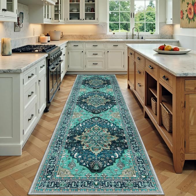 RELEANY Area Rugs Runner 3'x9' Washable Non-Slip, Floral Vintage Distress