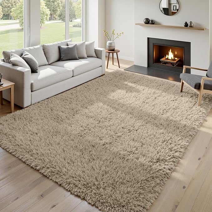 6x9 Area Rugs for Living Room Rug: Soft Fluffy Shag Gray Camel Rugs for Bedroom