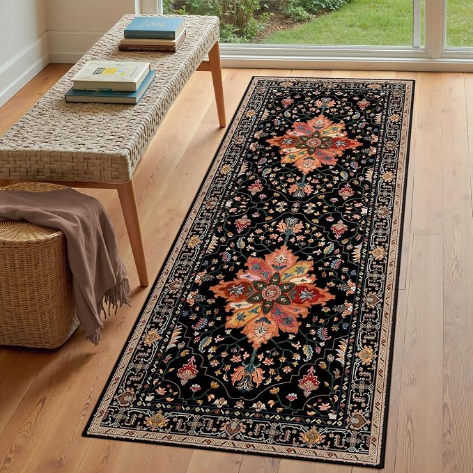 RELEANY Area Rugs Runner 3'x8' Washable Non-Slip, Floral Vintage Distress