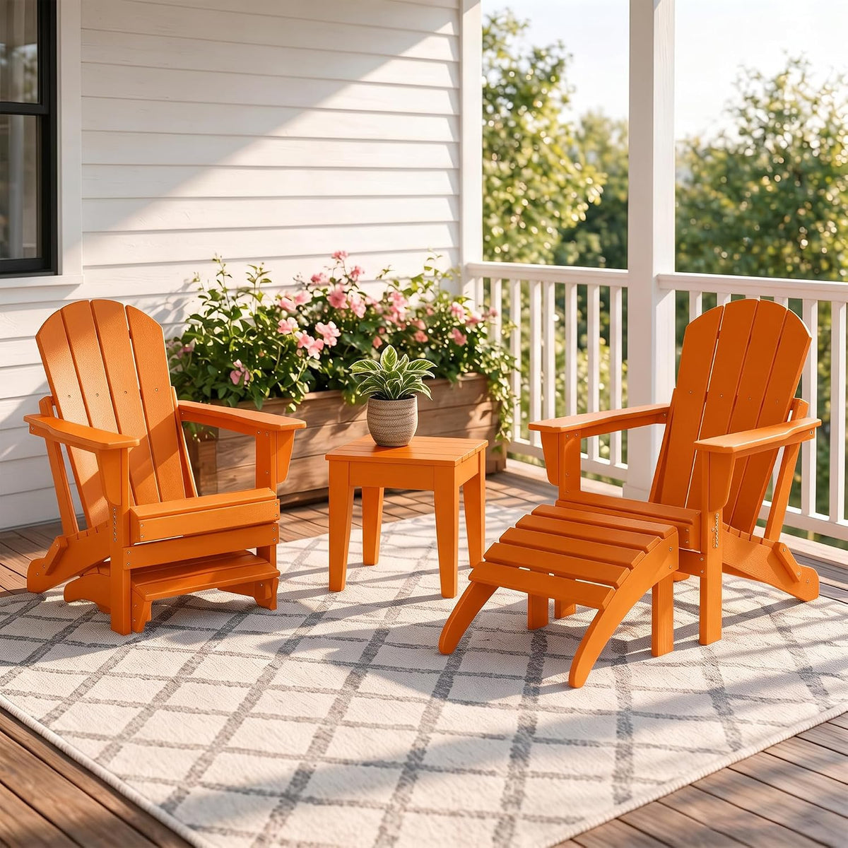 WO Home Furniture HDPE Folding Adirondack Ottoman, Orange