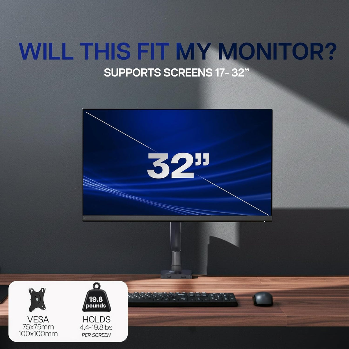 VIVO Single Monitor Stand, Fully Adjustable Arm for 17 to 32 inch Screen, Mechanical Articulating Desk Mount, Gaming and Office Setups, VESA 75x75, 100x100, Max 19.8 lbs, Classic, Black, STAND-V001O