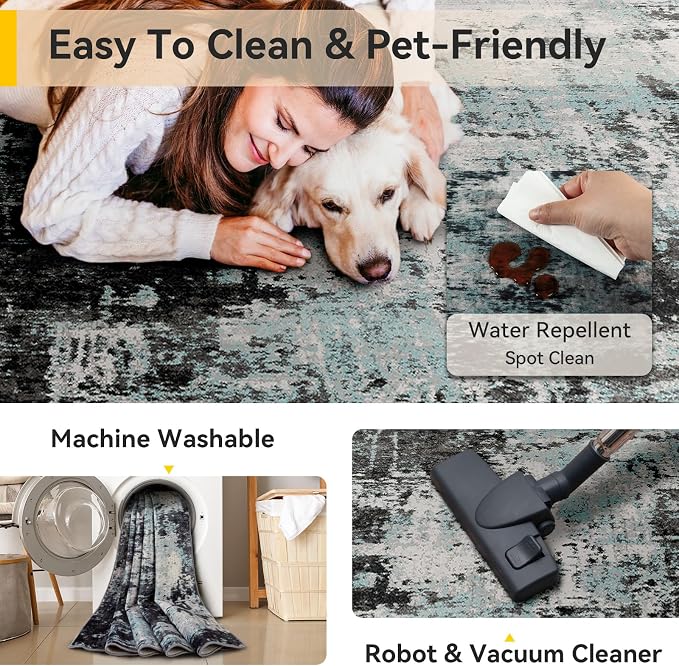 RELEANY Washable Area Rugs 9'x12' Non-Slip Modern Abstract Soft