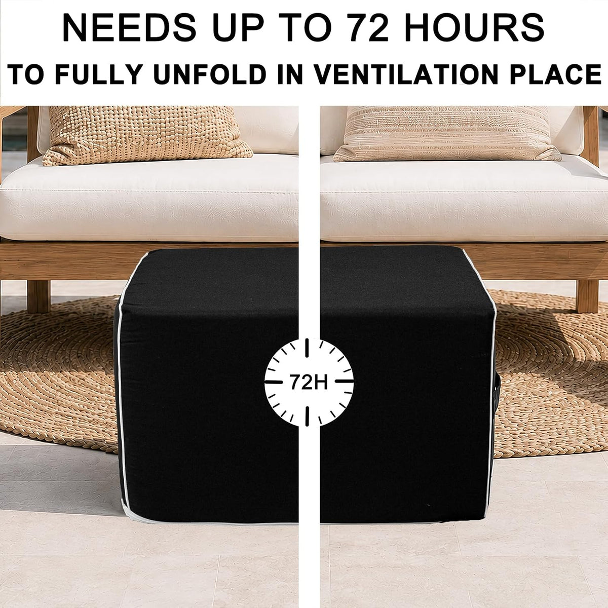 Patio Outdoor Ottoman & Footrest Pouf – All-in-One Foam-Filled Design, Weather-Resistant Zippered Removable Cover, Rectangular Shape (22" x 16" x 14") (Black)